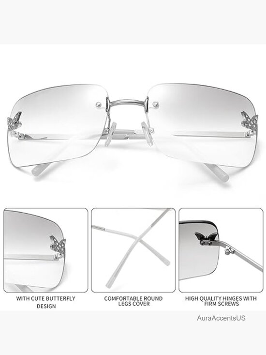 Rectangular Rimless Sunglasses Women Men Retro Trendy Square Vintage UV400 main image 7